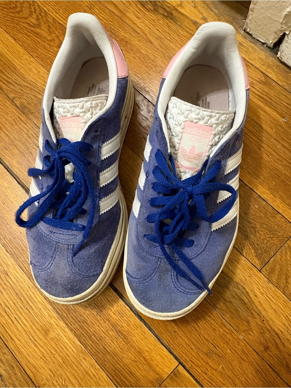 Adidas Blue Suede Sneakers with Pink Heel